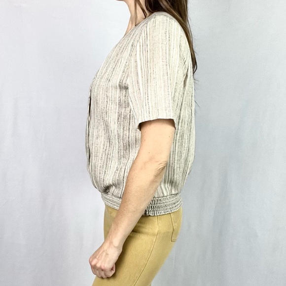 ALFRED DUNNER | ✨VINTAGE 90s!!✨ Cream Beige Striped Button-Up Short-Sleeved Top - Picture 2 of 9